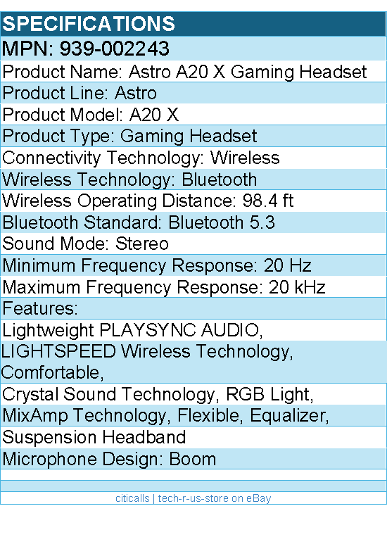 Logitech G 939-002243 Astro A20 X LIGHTSPEED Wireless Gaming Headset