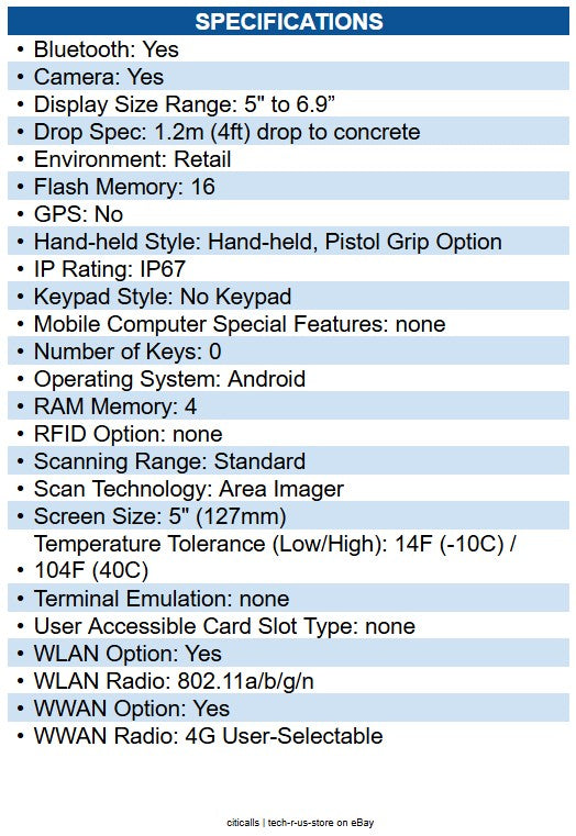 Custom America 93DKZ014200L33 P-Ranger Rugged Handheld, Android 12 GMS, Wi-Fi