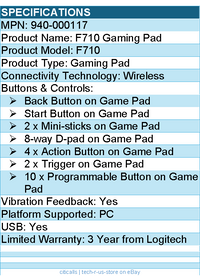 Logitech 940-000117 G F710 Gaming Pad - Wireless - USB - PC