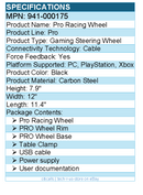 Logitech G 941-000175 Pro Racing Wheel - Cable - USB - PC, PlayStation