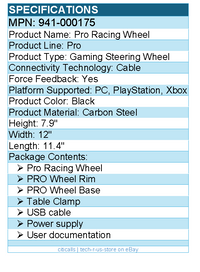 Logitech G 941-000175 Pro Racing Wheel - Cable - USB - PC, PlayStation