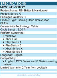 Logitech 941-000242 G RS Sim - Gaming Hand Break/Gear Shifter