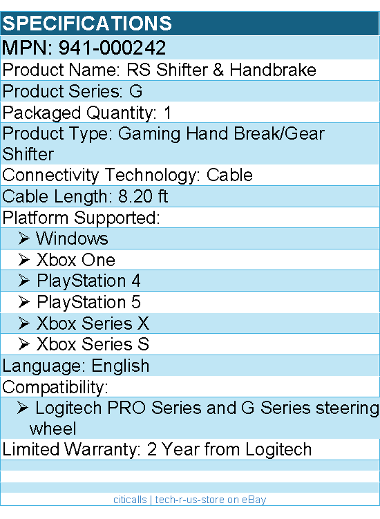 Logitech 941-000242 G RS Sim - Gaming Hand Break/Gear Shifter