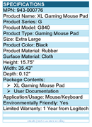 Logitech G 943-000776 G840 XL Gaming Mouse Pad - Rubber - Black