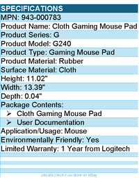 Logitech G 943-000783 Cloth Gaming Mouse Pad - Rubber, Cloth