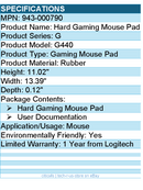 Logitech G 943-000790 G440 Hard Gaming Mouse Pad - Rubber