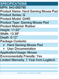 Logitech G 943-000790 G440 Hard Gaming Mouse Pad - Rubber