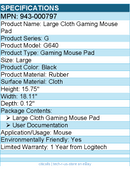 Logitech G 943-000797 Large Cloth Gaming Mouse Pad - Rubber - Black