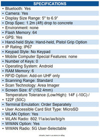 Datalogic 944950003 Memor 17 Handheld Terminal 5G, 4G, 3G, 2G6 GB RAM - 64 GB