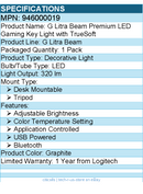 Logitech 946000019 G Litra Beam Premium LED Gaming Key Light with TrueSoft