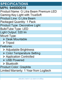Logitech 946000019 G Litra Beam Premium LED Gaming Key Light with TrueSoft