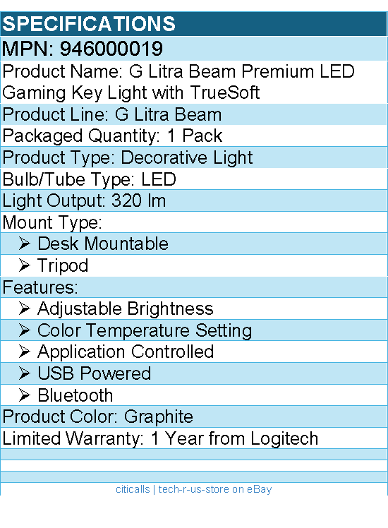 Logitech 946000019 G Litra Beam Premium LED Gaming Key Light with TrueSoft