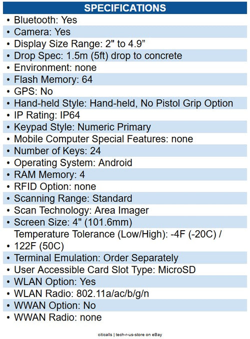 Datalogic 946200002 K20 4" Mobile Computer Wi-fi 5 - Bluetooth 5 - 4GB Ram