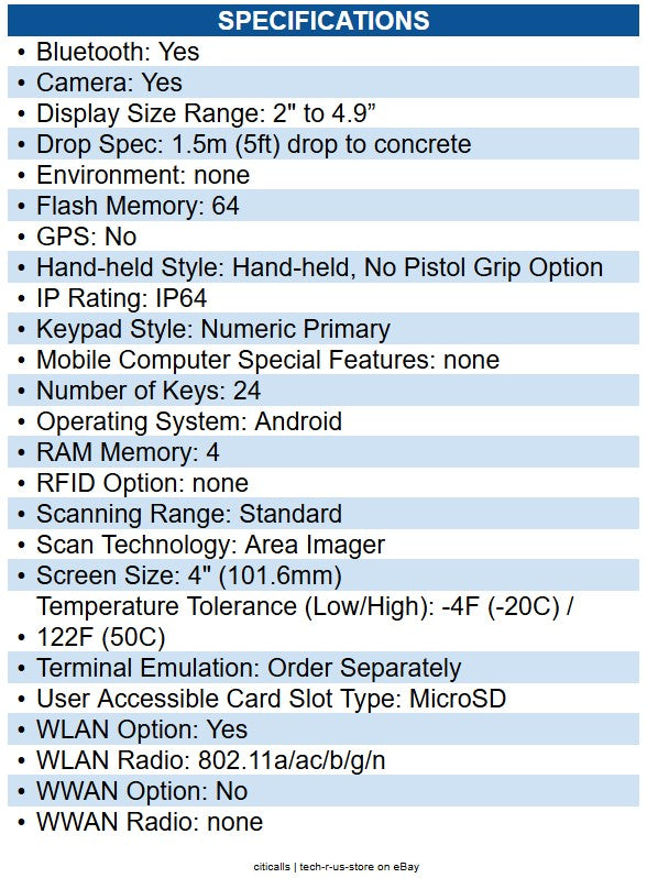 Datalogic 946200002 K20 4" Mobile Computer Wi-fi 5 - Bluetooth 5 - 4GB Ram