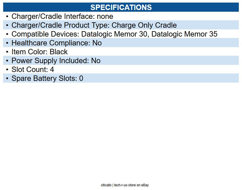 Datalogic 94A150118 4-Slot Wireless Charging Dock charge only requires 94ACC03