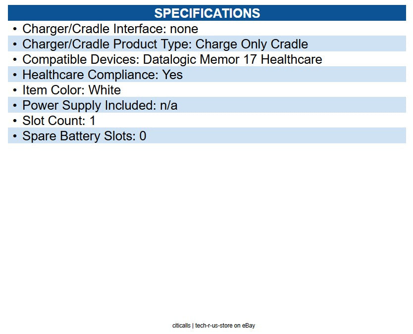 Datalogic 94A150126 Single Slot Charging Dock HC - white version, charge only
