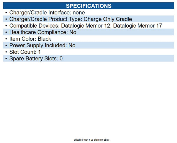 Datalogic 94A150128 Single Slot Charging Dock - charge only (requires 94ACC0327