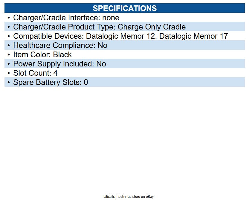 Datalogic 94A150130 4-Slot Charging Dock-charge only(req. 94ACC0380-Power supply