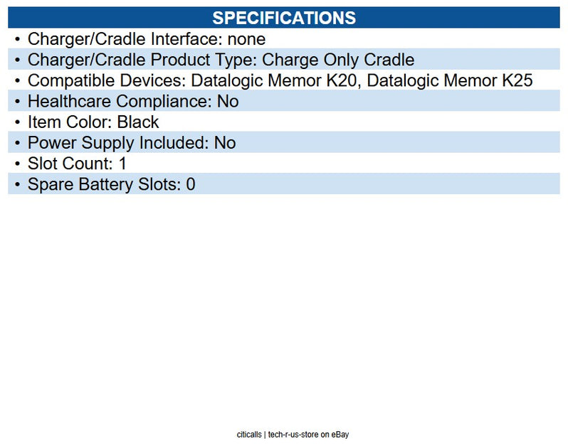 Datalogic 94A150137 Single Slot Dock, Memor K20-k25
