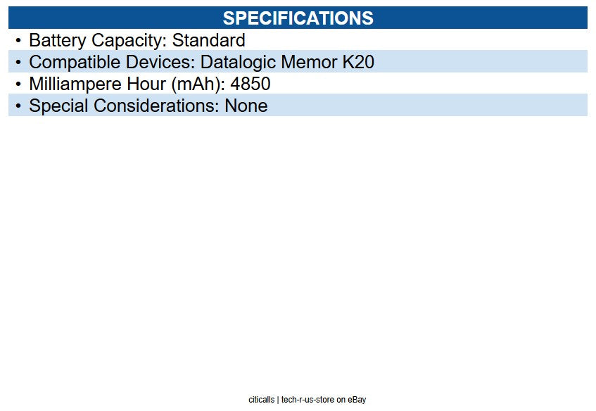 Datalogic 94ACC0420 Battery, 4850 mAh, for Memor K20-K25