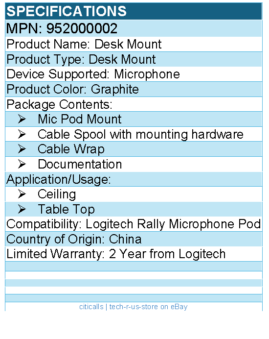 Logitech 952000002 Rally Mic Pod Table Mount - Graphite