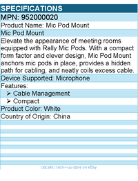 Logitech 952000020 Rally Mic Pod Mount - Compact - White