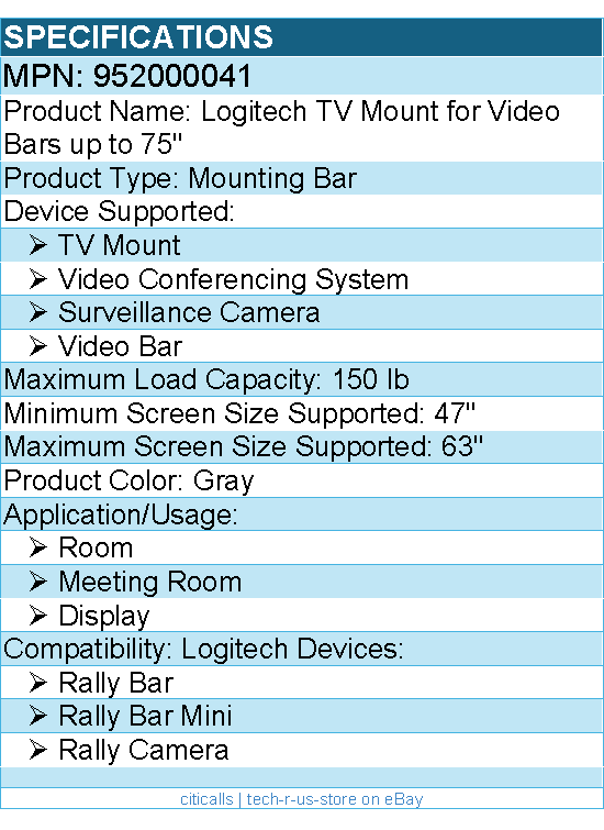 Logitech 952000041 TV Mount for Video Bars up to 75" - 150 lb Load Capacity