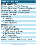Logitech 952000085 Tap IP - Graphite - Fast Ethernet - Wireless LAN