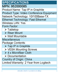 Logitech 952000085 Tap IP - Graphite - Fast Ethernet - Wireless LAN