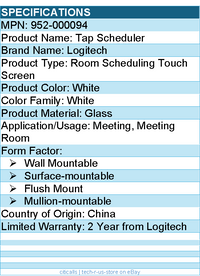 Logitech 952-000094 Tap Scheduler - White - Glass - Wall Mountable