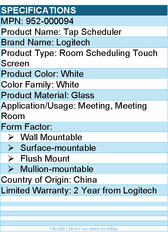 Logitech 952-000094 Tap Scheduler - White - Glass - Wall Mountable