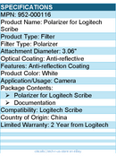 Logitech 952-000116 Polarizer - White - for Logitech Scribe