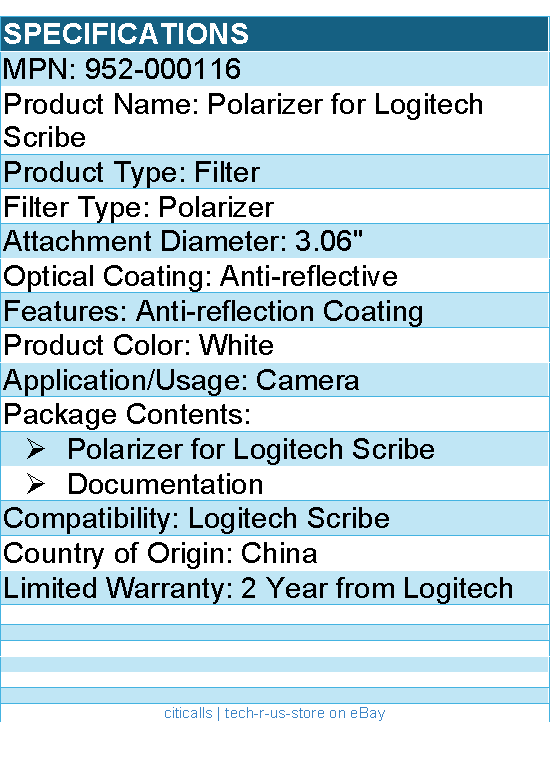 Logitech 952-000116 Polarizer - White - for Logitech Scribe