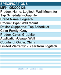 Logitech 952000126 Wall Mount for Tap Scheduler - Graphite