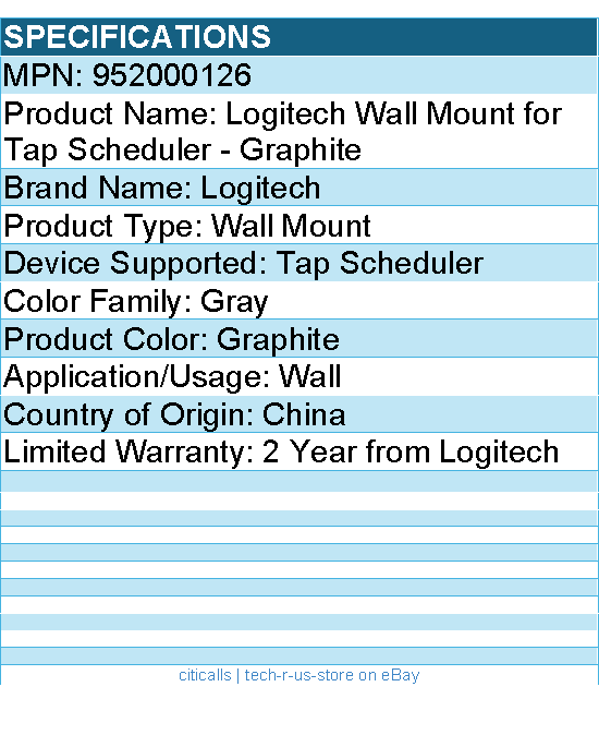 Logitech 952000126 Wall Mount for Tap Scheduler - Graphite