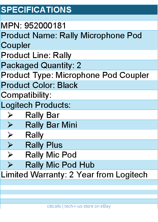 Logitech 952000181 Rally Mic Pod CAT Coupler - Black