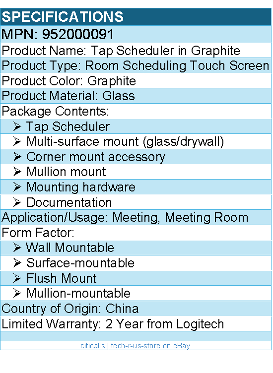 Logitech 952000091 Tap Scheduler Purpose-Built Scheduling Panel for MeetingRooms