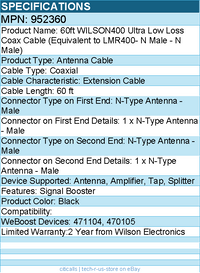 Wilson 952360 60ft WILSON400 Ultra Low Loss Coax Cable - Antenna Cable