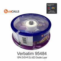 Verbatim 95484 DVD+R DL 8.5GB 4 Hours 8X Branded Surface 15 Pack Spindle