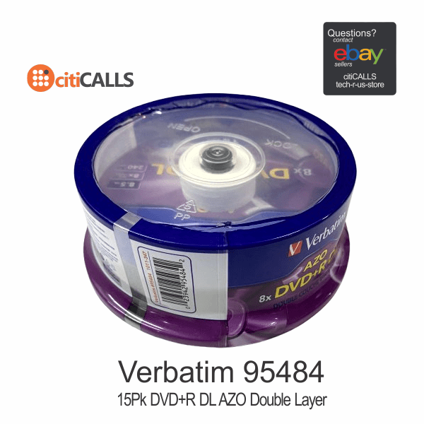 Verbatim 95484 DVD+R DL 8.5GB 4 Hours 8X Branded Surface 15 Pack Spindle