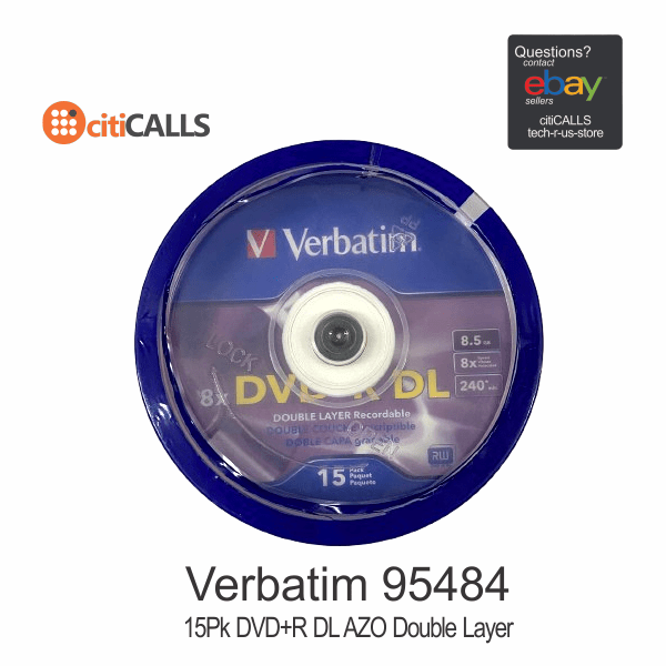 Verbatim 95484 DVD+R DL 8.5GB 4 Hours 8X Branded Surface 15 Pack Spindle