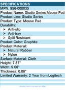 Logitech 956-000035 Studio Series Mouse Pad - Anti-slip - Graphite