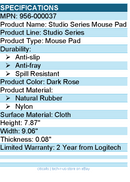 Logitech 956-000037 Studio Series Mouse Pad - Anti-slip - Dark Rose