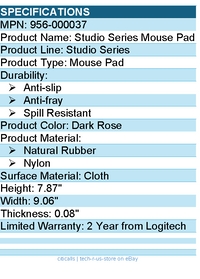 Logitech 956-000037 Studio Series Mouse Pad - Anti-slip - Dark Rose