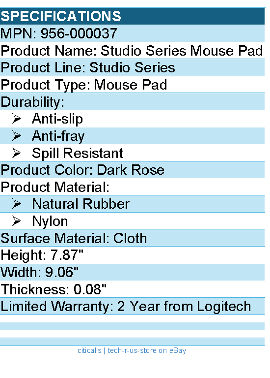 Logitech 956-000037 Studio Series Mouse Pad - Anti-slip - Dark Rose