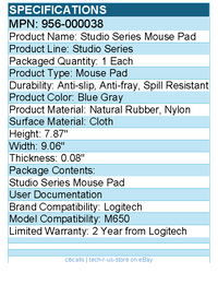 Logitech 956-000038 Studio Series Mouse Pad - Anti-slip - Blue Gray