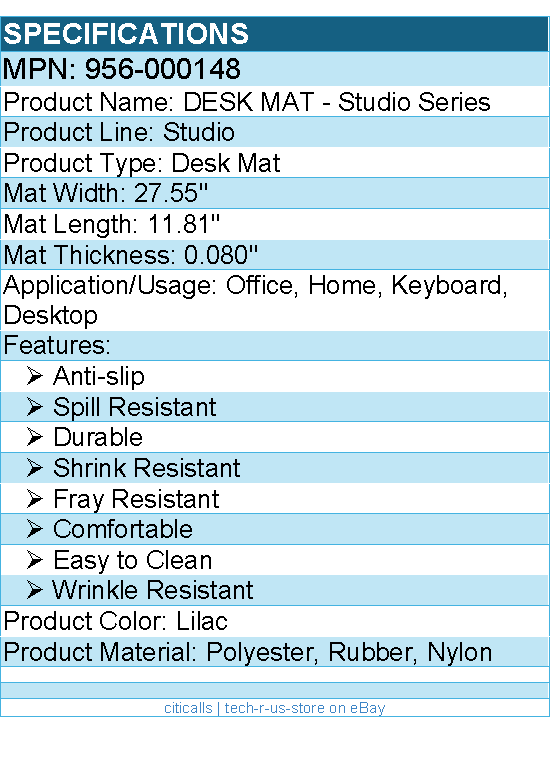 Logitech 956-000148 Desk Mat - Studio Series with Anti-slip Base - Lilac