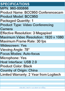 Logitech 960-000866 BCC950 All-In-One Webcam and Speakerphone