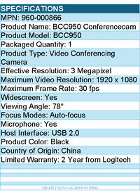 Logitech 960-000866 BCC950 All-In-One Webcam and Speakerphone