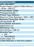 Logitech 960-000971 C930e Business Webcam - 30 fps - USB 2.0